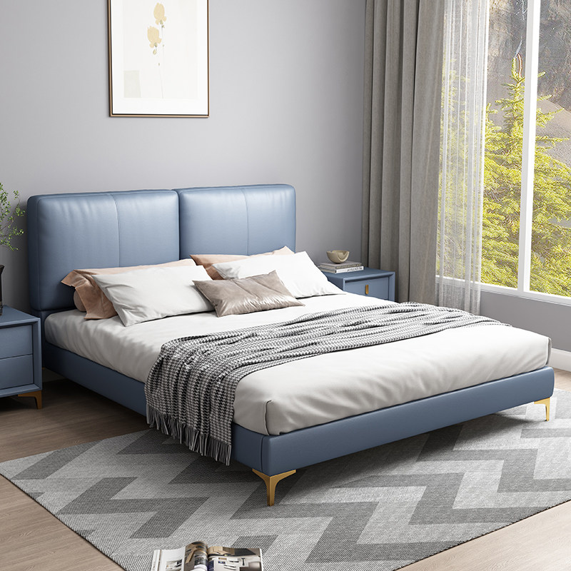 Blue leather upholstered bed boy modern simplicity 1 5x1 9 small apartment light luxury children single 1 2