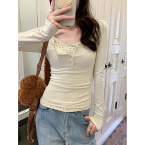 Pure desire for wind lace lace with low collar T-shirt woman dress early spring break two bm break flower undershirt with short cut blouses