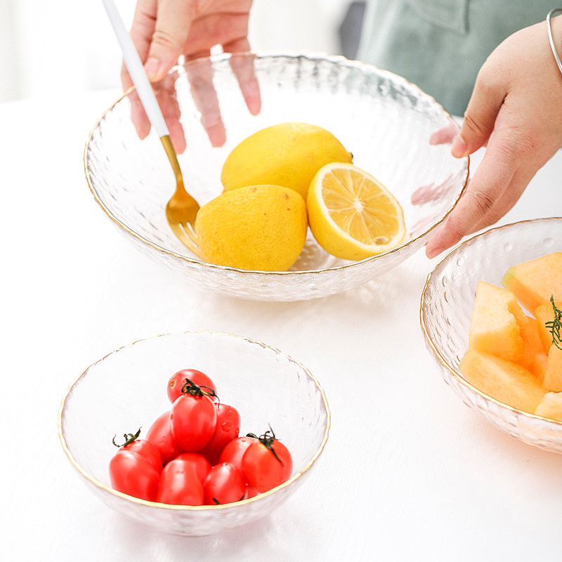 ins Nordic Phnom Penh Ice Point Hammer Print Transparent Glass Bowl Salad Bowl Large soup Bowl Home Sweet Bowl Fruit Bowl