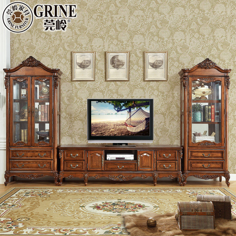 Guan Ling American Solid Wood TV Cabinet Tea Several Combinations Furniture European Living Room Bedroom Retro Carving Cabinet G