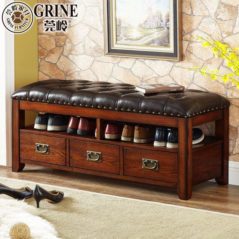 Guan Ling American shoe stool shoe stool solid wooden footwear cabinet leather football cabinet door shoe frame G