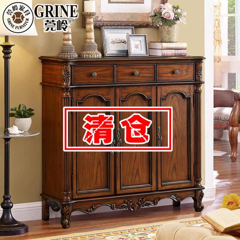 Hood American Countryside Solid Wood Shoes Cabinet Eurostyle Retro Sculpted Flowers Three Doors Shoe Cabinet Door Hall Storage CLOSED CABINET G