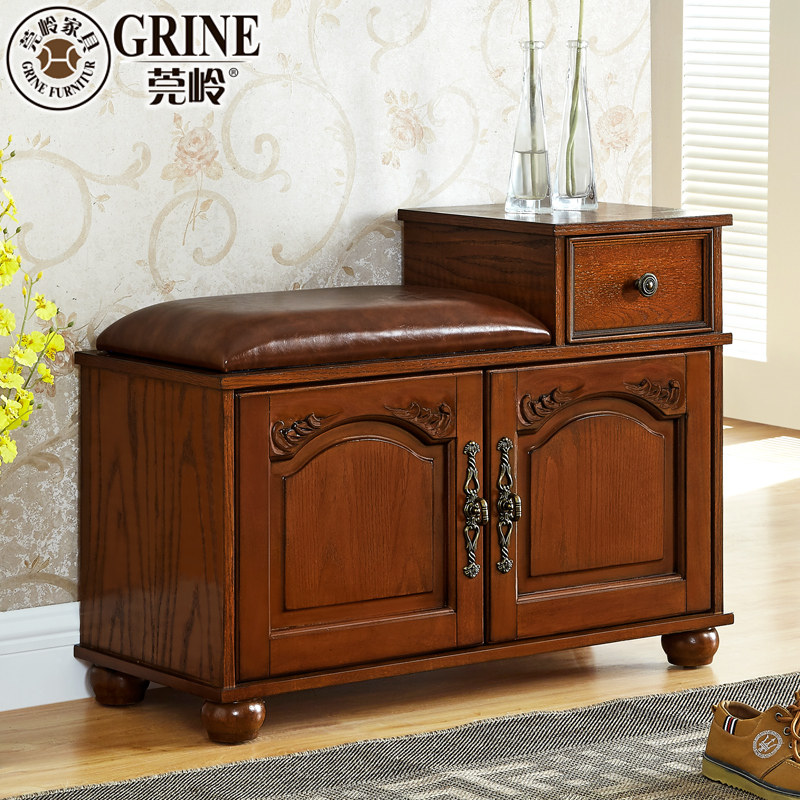 Guanling American shoe stool storage European solid wood shoe stool shoe cabinet storage shoe stool door shoe cabinet stool G