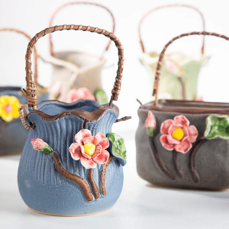 Pinch flower meaty plant pot ceramic coarse pottery cuhk small caliber, lovely creative move coarse pottery breathable specials
