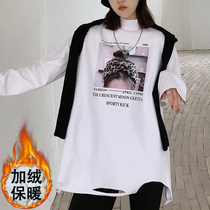 women's korean style loose half turtleneck fleece bottoming shirt with long sleeve white underwear