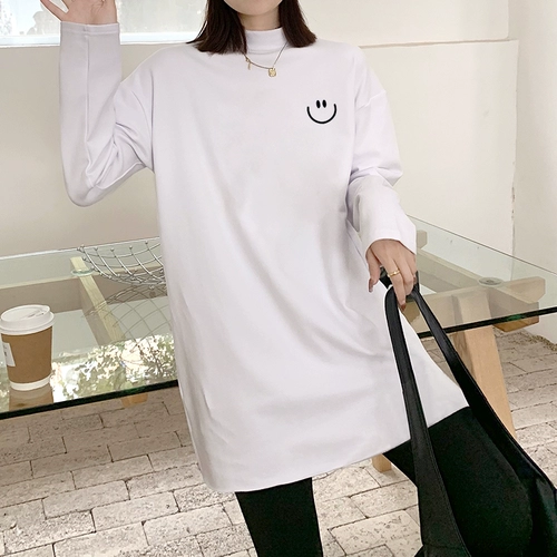 Белая цветная приятная телу осенняя бархатная футболка, лонгслив, высокий воротник, в западном стиле, 2023, свободный крой