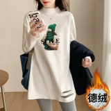 Бархатный приятный телу осенний флисовый лонгслив, белая футболка, длинная толстовка, высокий воротник, в западном стиле, средней длины