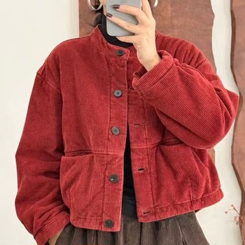 2025 Autumn/Winter Korean Style Loose Retro Corduroy Distressed Cotton Coat Versatile Cotton Jacket for Women