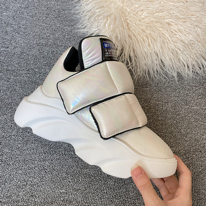 European station high-top trendy women's shoes waterproof winter plus velvet Velcro thick-soled platform shoes casual down bread shoes