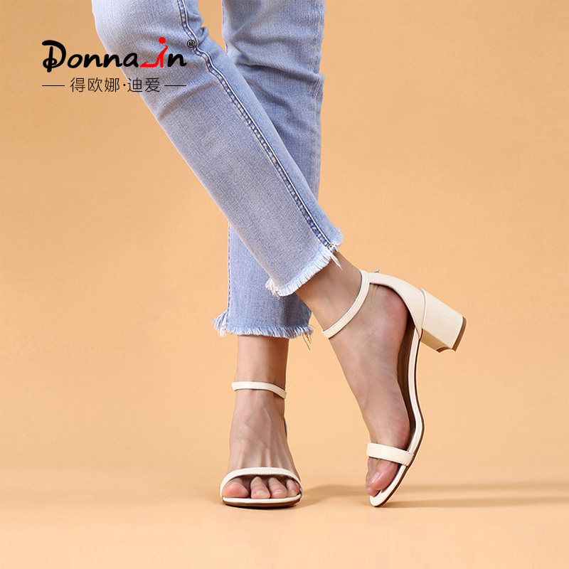 Deona thick heel sandals women's 2021 new summer ins tide matching skirt all-match leather one word belt sandals 5cm