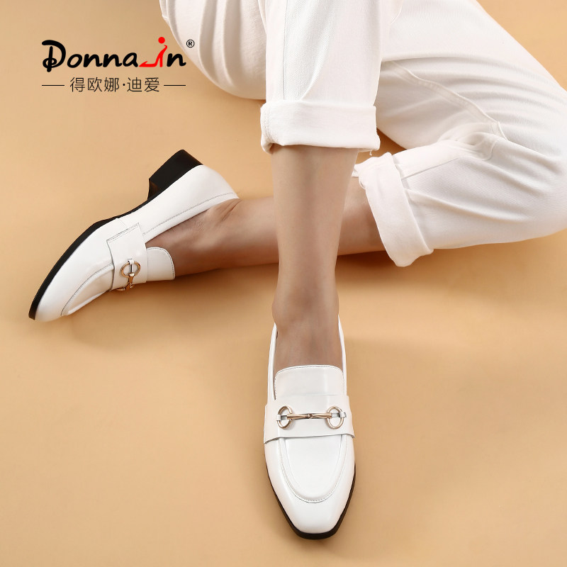 Deona 2021 autumn new British style pointed leather thick heel shoes horsebit loafer women's middle heel