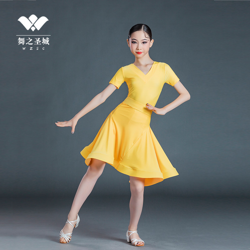 Children's Latin dance clothes summer children's Latin dance skirt short-sleeved dance clothes one-piece practice clothing girls 2021 new