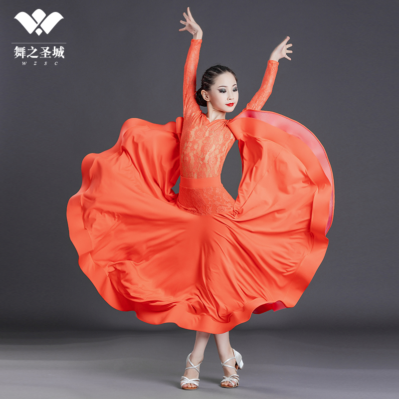 Modern dancers national standard dance long sleeves exercise clothes waltz practice clothes children's performance modern dance skirts