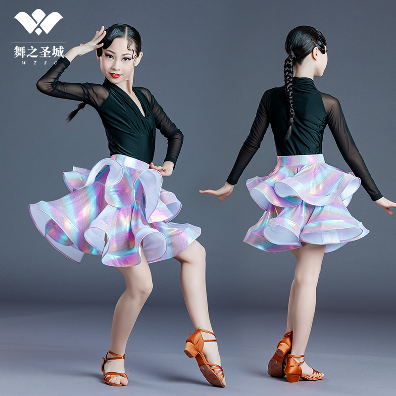New girls Latin dance skirt children's exercise clothing competition performance clothing girls children dance clothing net red professional