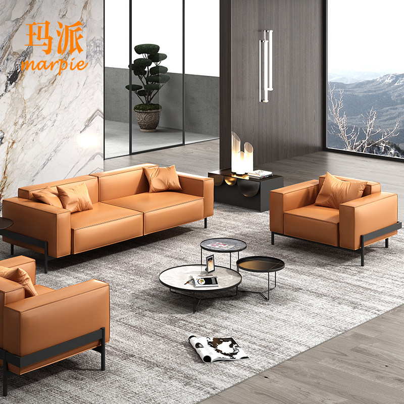 Light luxury leather office sofa coffee table combination office simple modern reception business leisure reception room sofa