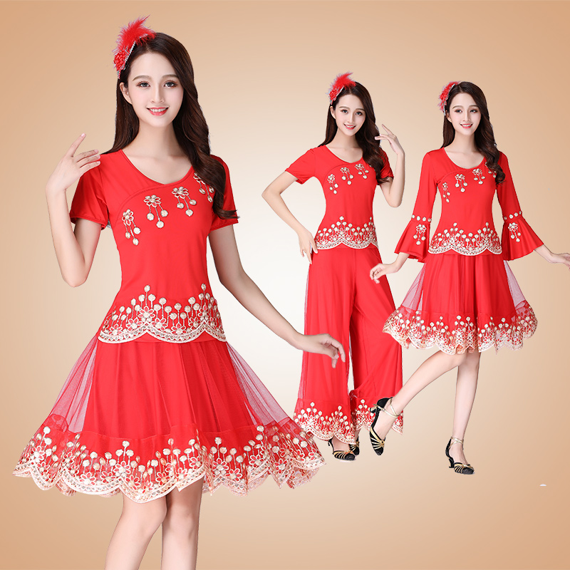 2020 Quảng trường Vũ Costume New Set mùa xuân và mùa hè dài tay áo trung niên quần múa ăn mặc váy dành cho người lớn