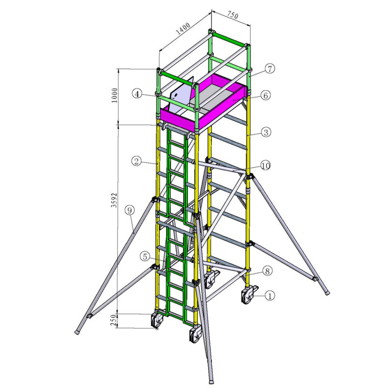 Small activity aluminum alloy scaffolding mobile work platform ladder shelf 3 8 station platform