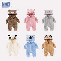 Baby one-piece clothes autumn and winter female newborns out huts warm cotton clothes male baby clothes gush thickened winter clothing