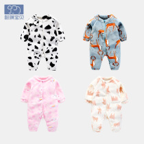 Newborn clothes 0 thin velvet pajamas golden velvet 3 months male baby ha clothes climbing clothes female baby jumpsuit Spring