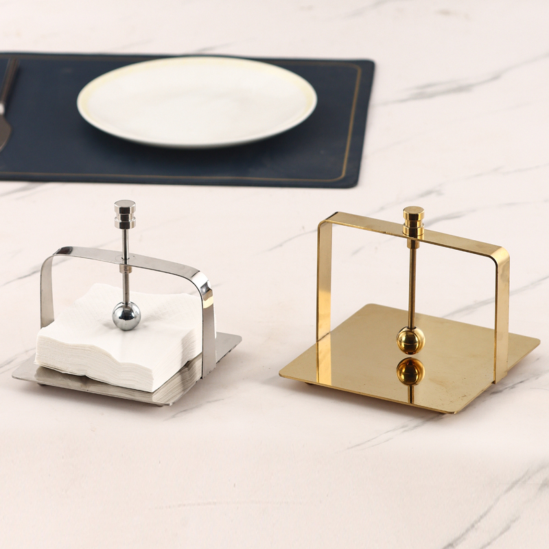 Creative Stainless Steel Tissue Holder Square Stand Restaurant Hotel Countertop Tissue Holder Simple Napkin Holder European Style Paper Holder
