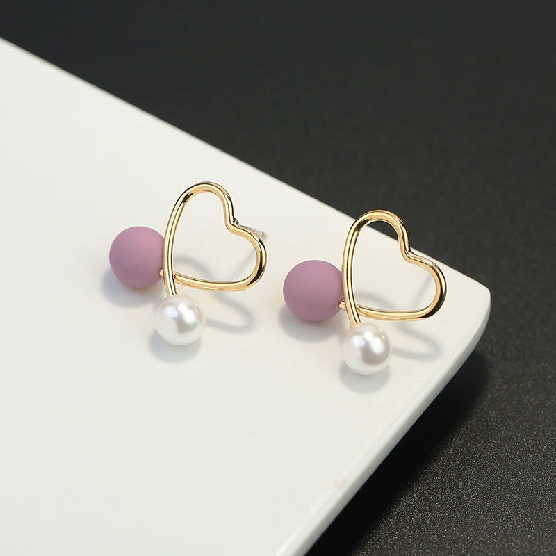 S925 Silver Needle Pearl Stud Earrings Korea Sweet Temperament Love Simple Small Earrings Personality Trendy Net Red Niche Women