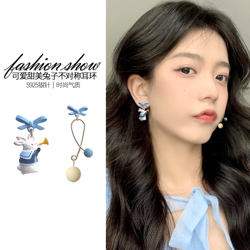 Cute rabbit sterling silver ins earrings 2022 new trendy temperament ear clips without pierced earrings earrings female summer