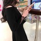 Temperament waisted Hepburn style one-shoulder dress sexy strapless autumn and winter new style sling lace thin black dress