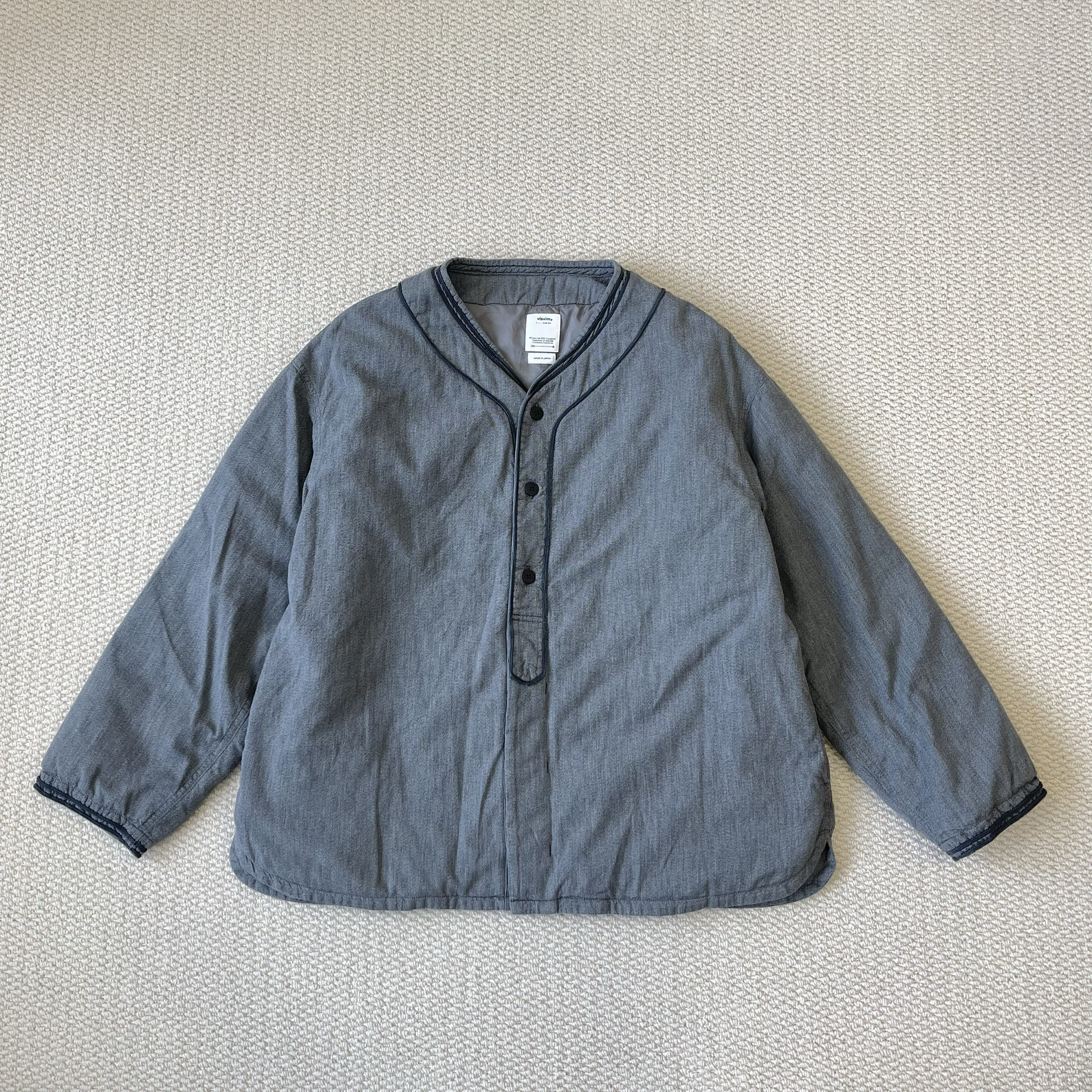 現貨VISVIM 25SS DUGOUT CHAMBRAY DOWN L/S棉絲做舊羽絨棒球襯衫-淘寶