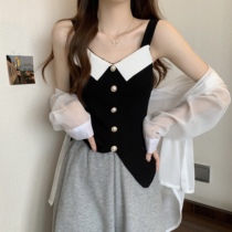 2023 new chubby sister MM hot-spicy blouse with big code French style inner lap knit sweet and spicy design sensation blouses woman