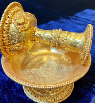 Shanyuanhui Nepal Dharma Protector Cup Handmade Pure Copper Gilt Eight Auspicious Offering Cups for Dharma Protectors Small 10cm