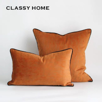 Modern simple and light luxury designer High Dutch velvet Hermes orange cushion sofa model room pillow
