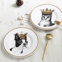 (Clearance 7% off) 24k real gold crown animal ceramic dinner plate West point plate tableware birthday gift