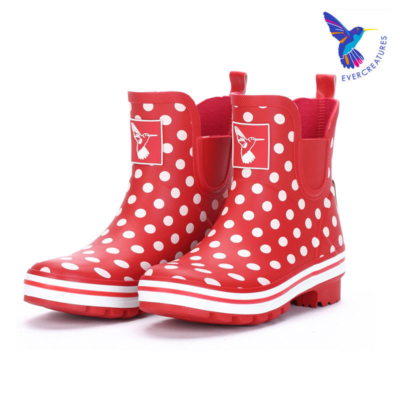 UK Evercreatures Chelsea Rain Shoes Rain Boots Non-slip Water Boots Red Round Point Water Shoes Adult Children