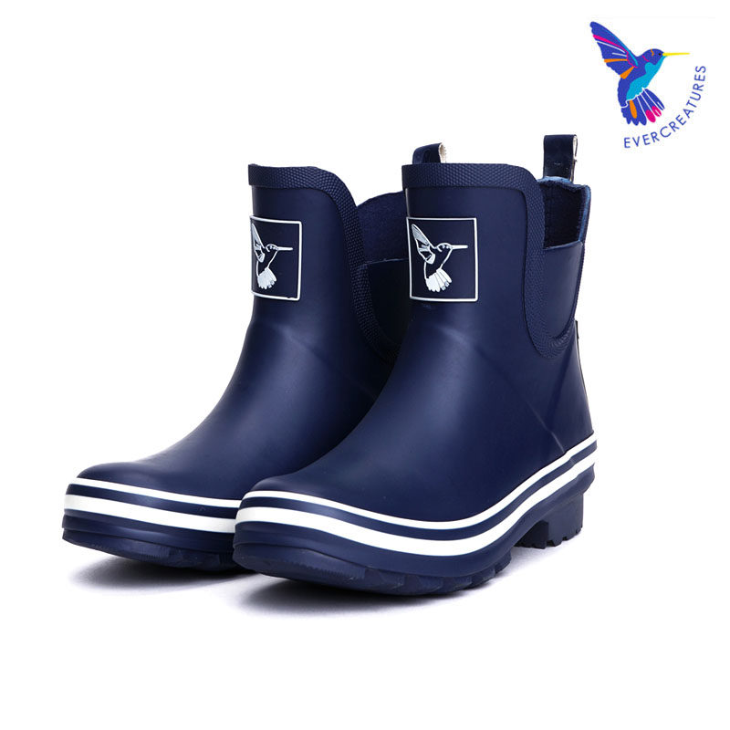 Evercreatures British fashion rain boots women rain boots Adult non-slip waterproof shoes Rubber blue short tube
