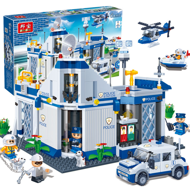 Assemble building blocks Bangbao City Police Headquarters 6-8-9-year-old boy and children gift puzzle assembly toy 7