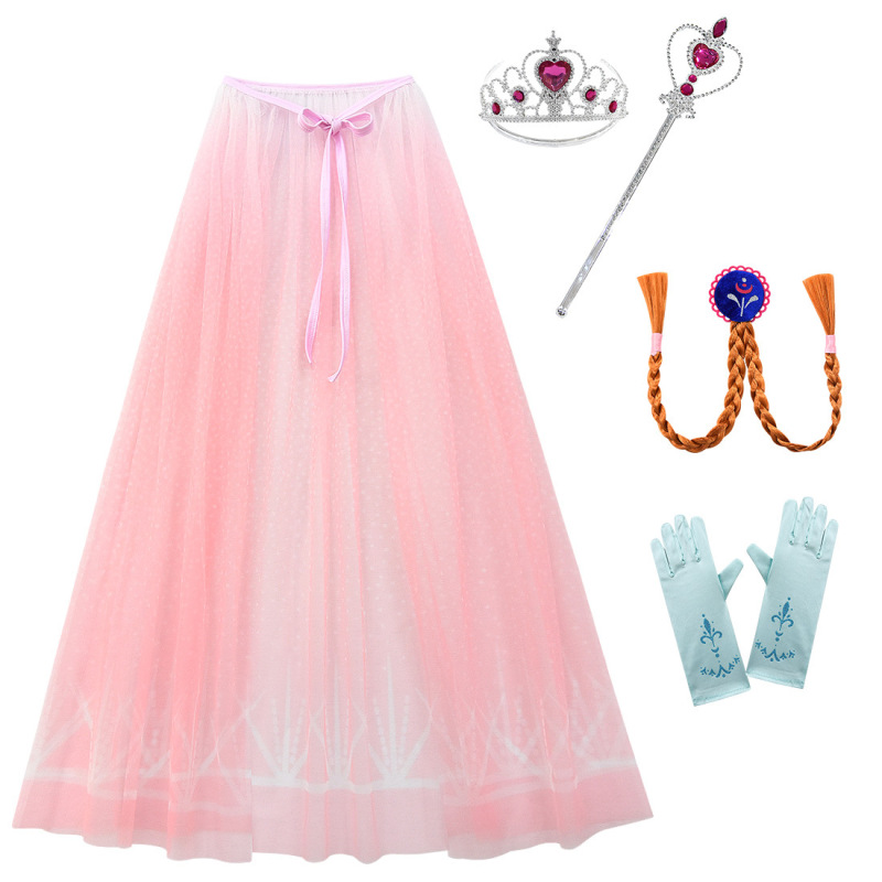 In Stock Cosplay Ice Girl Mesh Cape Tie-On Gloves Crown Magic Wand Wig Braids 507