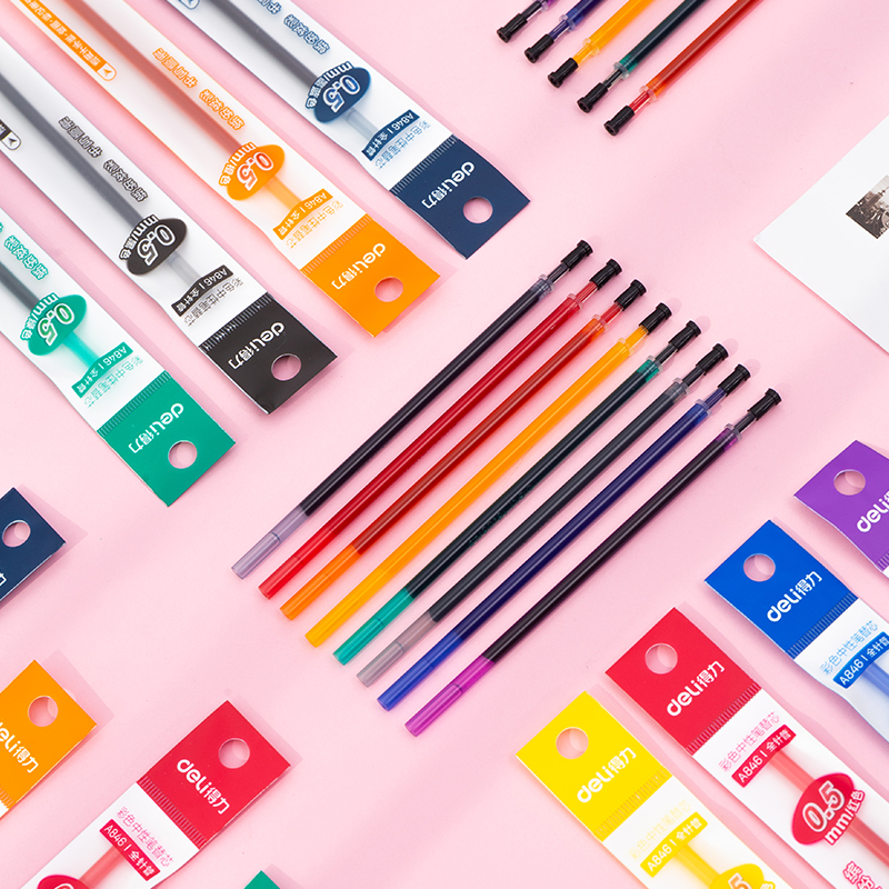Deli color refill gel pen set combination full needle tube 0 5mm Student water-based pen ink blue simple cute girl heart note-taking special hand account pen Water-based pen Candy color mixed