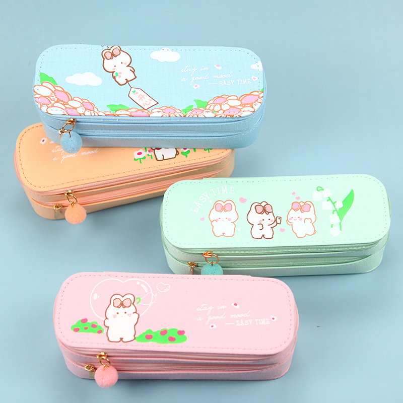 Canvas Double Layer Large Capacity Handmade Pencil Case Pencil Case Pencil Case Pencil Case Pen Bag Junior High School Girl Students Use Korea Ins Wind Day Ensemble High Face Value Cute Super Cute Teenage Girl Hearts Small Crowd Original Brief