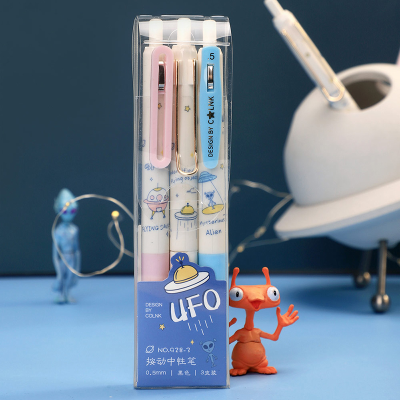 Colin UFO alien series simple press gel pen signature pen water-based pen black 0 5mm students with boys cute creative black pen pressing high-value ins Japanese sailing dream