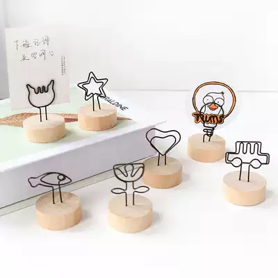 3 sets of creative retro wood color Post-it notes folder photo photo small wooden clip ins Wind Japanese desktop Post-It note clip vertical cute business card clip orbage card display small bracket table