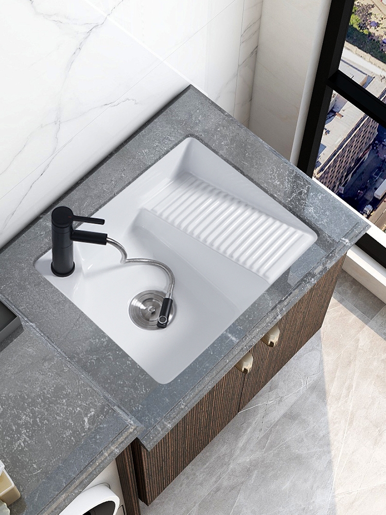 Ceramic under-table basin Laundry basin with washboard Ultra-deep sink Balcony laundry pool Under-table plate Embedded wash basin