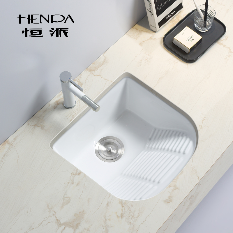 Ceramic Sink Ultra Deep Stage Laundry Basin Small Family Type Balcony Embedded in-stage ceramic Laundry Basin with washboard