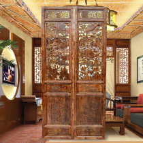 Dongyang wood carving entrance Chinese antique solid wood double-sided carved partition 2 folding screens camphor wood screen