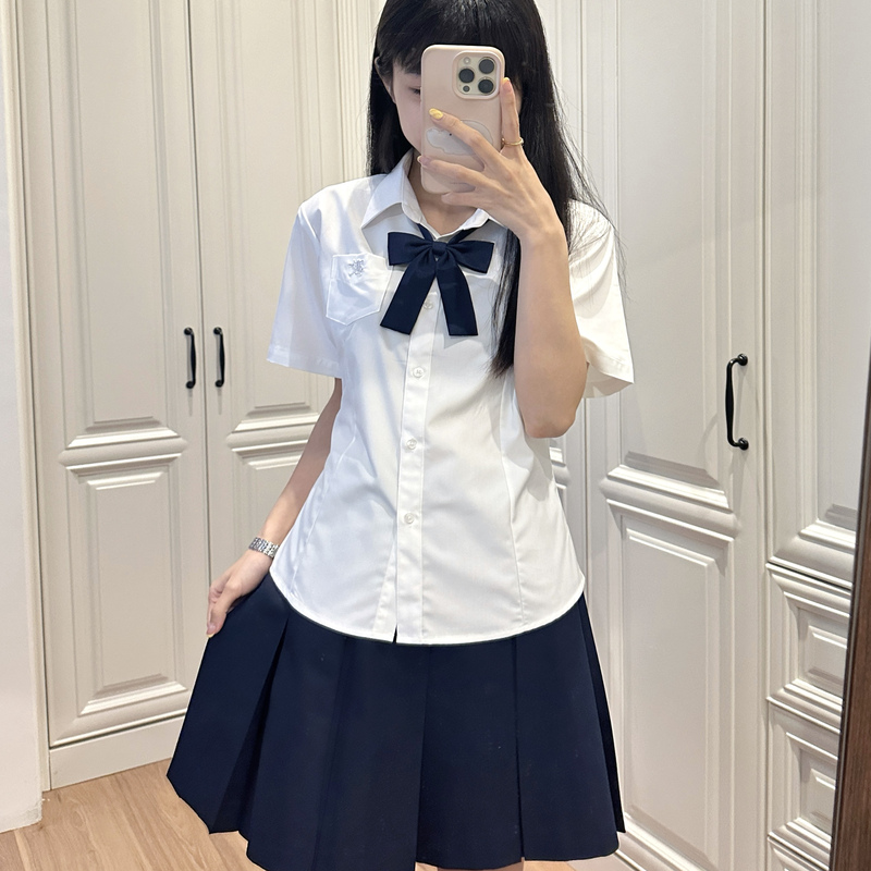 Thousand Paper Crane Jk Basic White Shirt Bamboo Fiber Hard Collar Princess Line Waist Sweat-Absorbent Breathable Anti-Wrinkle Shirt Summer Thousand Paper Crane Jk Basic White Shirt Bamboo Fiber Hard Collar Princess Line Waist Sweat-Absorbent Breathable Anti-Wrinkle Shirt Summer