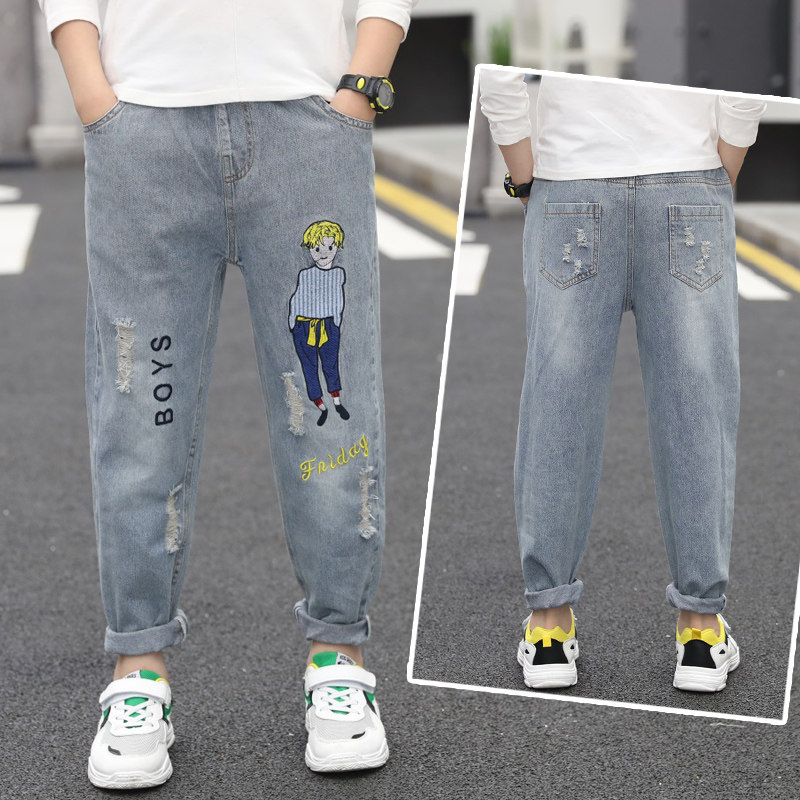 Boy jeans spring slim fit children long pants Korean version of the Korean version of the boy Spring and autumn clothes handsome qi pants wave