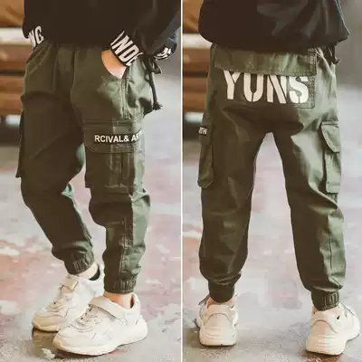 Boys overalls spring 2021 new Korean version of pure cotton children's casual personality pants large children's harem pants tide