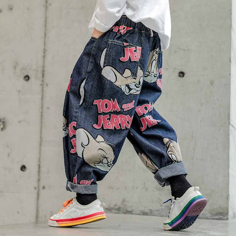Boy jeans 2022 Spring autumn new cartoon easing CUHK Tong Harun Pants Fashion Boy Casual Long Pants Tide