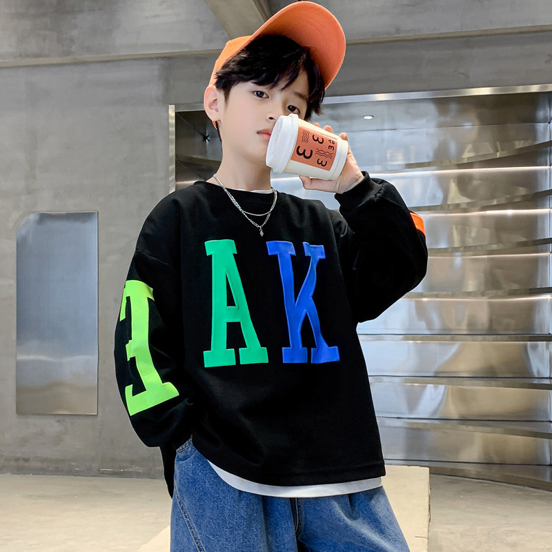 Boy's sweatshirt 2022 Spring autumn new pure cotton ruffly handsome boy's spring blouses trendy boy to hit undershirt tide