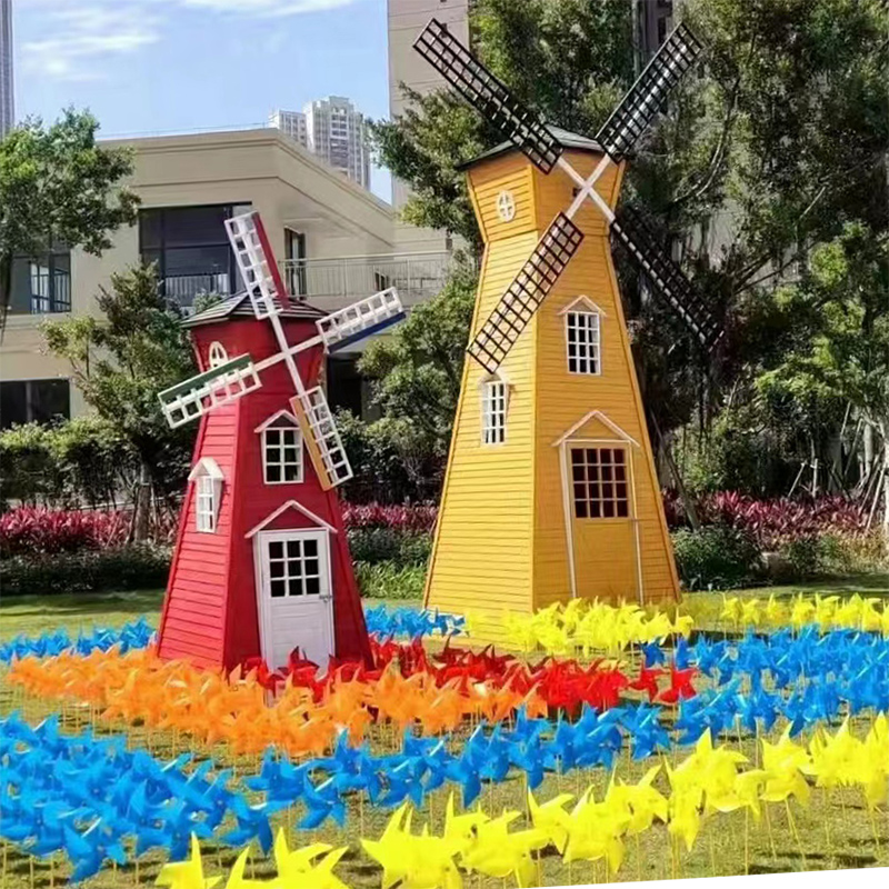 Anti-corrosion wood windmill Netherlands landscape outdoor rotating decoration electric windmill Huahai pastoral factory direct sales customized