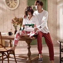 Home clothes 2019 spring pajamas female 2019 new couple spring spring four seasons Korean version universal cotton suit male